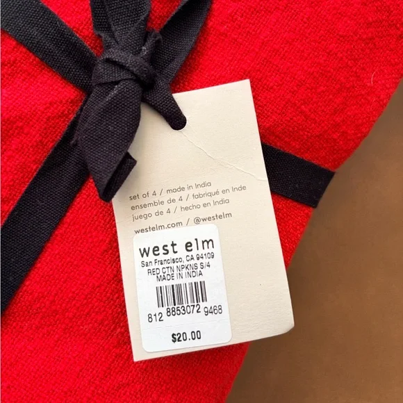 NWT West Elm Red Napkins (Set of 4) - Picture 2 of 2